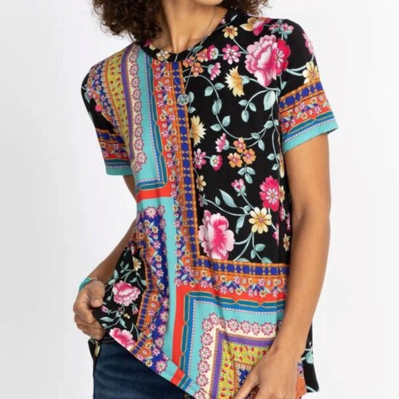 Johnny Was Lookout Favorite Swing Tee Shirt Crew Neck Blouse Floral Black Top NW - Picture 2 of 8